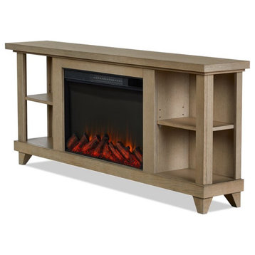 Real Flame Penrose 58" Slim Solid Wood & Glass Electric Fireplace in Driftwood