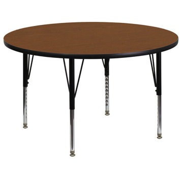 42'' Round Oak HP Laminate Activity Table Height Adjustable Short Legs