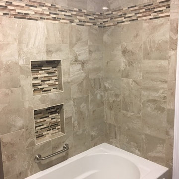 Transitional Marble Falls Bathroom Remodel w/ Oro Brazil Granite Countertop