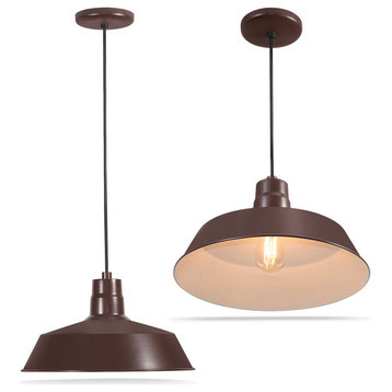14-inch Pendant Barn Light Fixture, Ceiling-Mounted Vintage Hanging Light, Architectural Bronze, 2-Pack