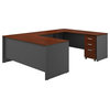 Series C 72"W U-Shaped Desk with Mobile File Cabinet in Hansen Cherry