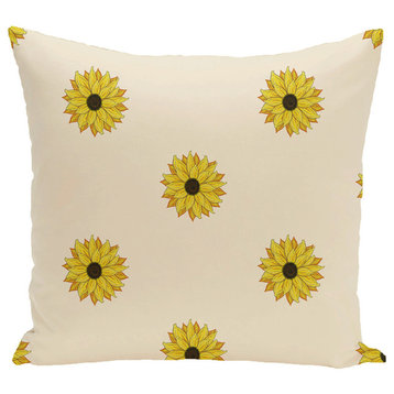 Sunflower Frenzy Flower Print Pillow, Off White, 26"x26"