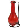 Drop Recycled Glass Vase and Metal Stand, Red