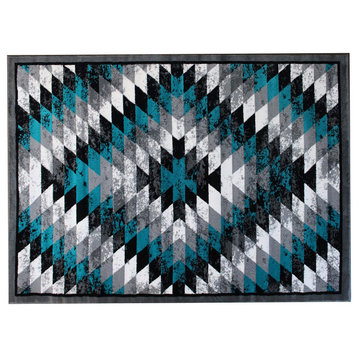 Clifton Collection Rectangle 5' x 7' Southwestern Area Rug, Turquoise