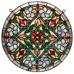 Warehouse of Tiffany - Tiffany Hanging Window Panel - Featuring splendid colors and a beautifully balanced shape, this luxurious Tiffany stained glass window hanging allows you to enjoy the beauty stained glass provides without replacing your windows. Hanging hardware is included for your convenience.