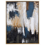 Harp and Finial - Apollo Framed Canvas Art- Small Hand Painted Abstract Multicolored - The Apollo Framed Canvas Art is at once cool and powerful, neutral and glamorous. It features dynamic splashes of blue, black and gray, punctuated by metallic flashes of gold. As this piece was handpainted onto canvas, no two can be exactly alike.