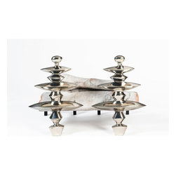 JOHN LYLE ZIG ZAG WHITE BRONZE ANDIRONS - BRAND NEW - Products