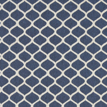 Blue and Off White Geometric Contemporary Oval Upholstery Fabric By The Yard