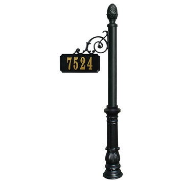 Scroll Mount Address Post With Decorative Ornate Base and Pineapple Finial