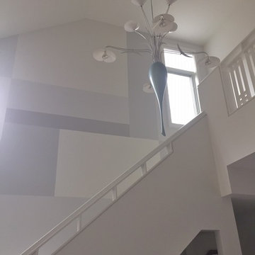 Mondrian Style Contemporary Mural in Grays and White