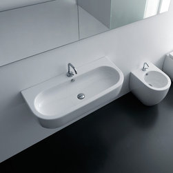WS Bath Collections Flo 3151 Wall Hung or Counter Top Ceramic Sink 35.4" x 16.5" - Bathroom Sinks