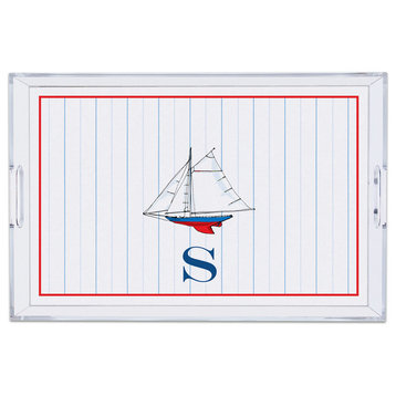 Large Lucite Tray Sailboat Single Initial, Letter E