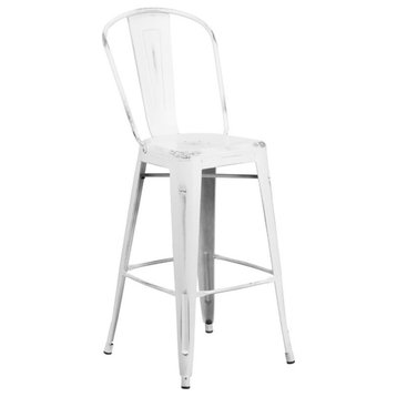 Bowery Hill 30" Contemporary Metal Bar Stool in Distressed White
