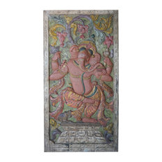 Consigned Vintage Luxe Dramatic Barn Door Carved Ganesha Muladhara Chakra Panel