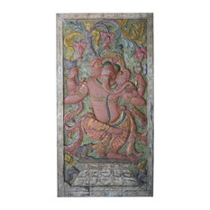 Mogulinterior - Consigned Vintage Luxe Dramatic Barn Door Carved Ganesha Muladhara Chakra Panel - Wall Accents