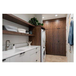 Floor to Ceiling Walnut Cabinets in Contemporary Laundry Room ...