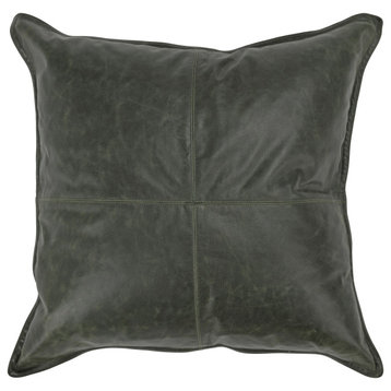 Cheyenne 100% Leather 22" Throw Pillow in Green By Kosas Home
