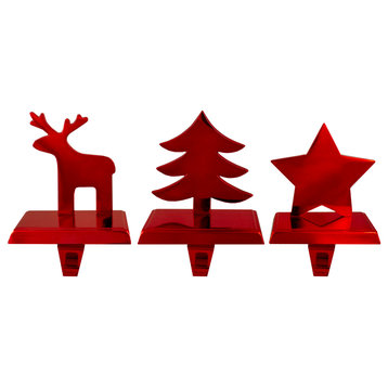 3-Piece Metallic Red Christmas Stocking Holders