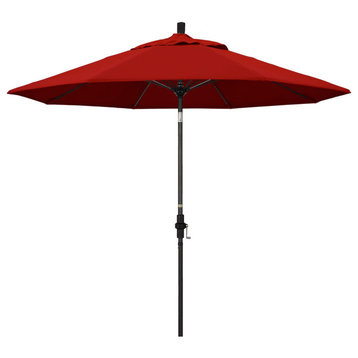 9' Matted Black Collar Tilt Lift Fiberglass Rib Aluminum Umbrella, Sunbrella, Jockey Red