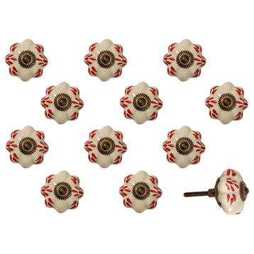 Knob-It Vintage Handpainted Ceramic Knobs, Set of 12, White/Burgundy/Copper