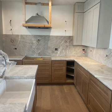 Modern Fireplace & Taj Mahal Quartzite Kitchen – Hinsdale, IL