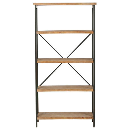 Warner 4 Shelf Firwood Display Bookcase, Antique Brown and Brushed Black Rust