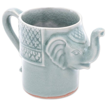 Novica Handmade Elephant Essence In Spruce Celadon Ceramic Mug