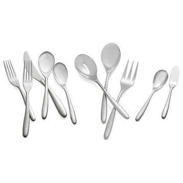 Nambe 7571 Bend Stainless Steel 45-Piece Flatware Set, Service for 8