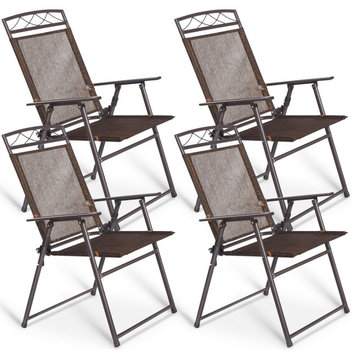 Costway Set of 4 Patio Folding Sling Chairs Steel Textilene Camping Deck Garden