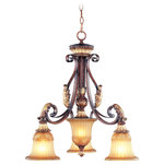 Livex Lighting - Villa Verona Chandelier, Verona Bronze With Aged Gold Leaf Accents - The Villa Verona collection of interior lighting features handsomely styled ironwork complete with scrolling details. This dinette chandelier features a verona bronze finish with aged gold leaf accents and rustic art glass. Display casual, traditional style with this beautiful fixture.