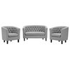 Prospect 3-Piece Upholstered Fabric Loveseat and Armchair Set, Light Gray