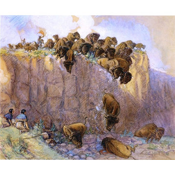 Charles Marion Russell Driving Buffalo Over the Cliff Wall Decal