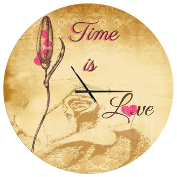 Time Is Love Vintage Flower Oversized Quote Metal Clock, 36"x36"