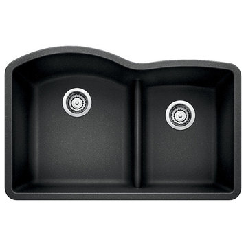 Blanco 441590 32"x20.8" Granite Double Undermount Kitchen Sink, Anthracite