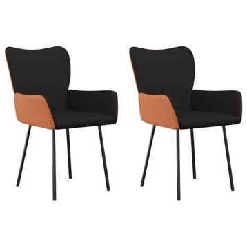 vidaXL Dining Chairs 2 Pcs Upholstered Chair Black Fabric and Faux Leather
