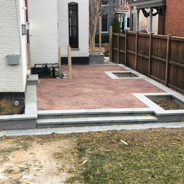 Red Brick Patio with Thermal Blue Border, Flower Boxes, & Steps in Washington DC