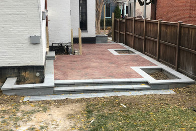 Red Brick Patio with Thermal Blue Border, Flower Boxes, & Steps in Washington DC