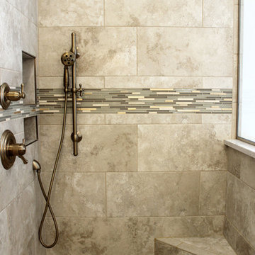 Master Bath Remodel with Soaker Tub, Custom Tiled Shower and Warm Gray Vanity