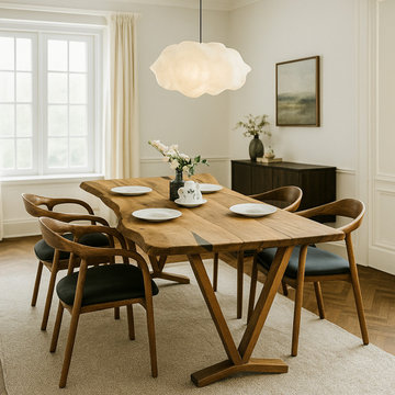 Live Edge Walnut Dining Retreat with Farmhouse Elegance