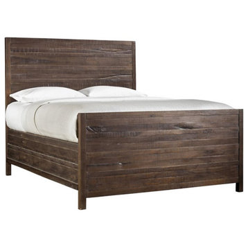 Bowery Hill Farmhouse Metal Queen Solid Wood Panel Bed in Espresso