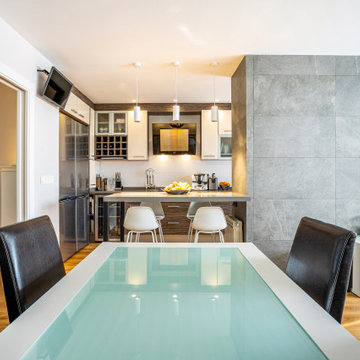Espacio semiabierto salón - comedor - cocina con barra