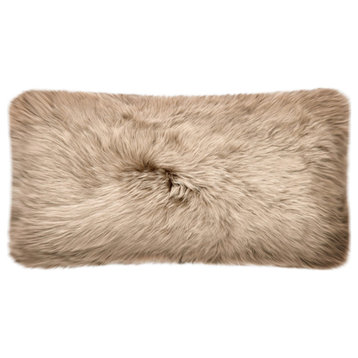Rustic Sheepskin Double-Sided Pillow, Sand Brown, 12"x22"