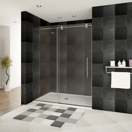 Shower Doors, Frameless, 12mm Clear Tempered Glass, ULTRA-D Collection, Brushed Nickel, 56-60"x79"