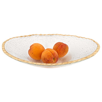 Gold Leaf Edge Oval Glass Bowl, 12"x8"