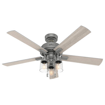 Hunter 52" Hartland Matte Silver Ceiling Fan With LED Light Kit and Pull Chain