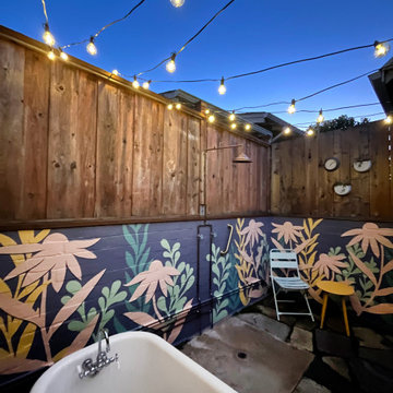 Berkeley Hills Cheerful Backyard Oasis - Outdoor Shower Botanical Mural