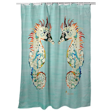 Betsy Drake Aqua Betsy's Seahorses Shower Curtain