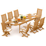 Teak Deals - 9-Piece Outdoor Teak Dining Set, 117" Rectangle Table, 8 Warwick Arm Chairs - Our Teak Dining Set is a uniquely modern interplay of very durable teak wood featuring our beautiful Teak Chairs. Our teak wood is certified to withstand the rigors of adverse climates however because of Teak's well known micro-smooth finish and quality craftsmanship many use our furniture indoors as well. Rich in oil finely grained and precisely fashioned with mortise-and-tenon joinery.
