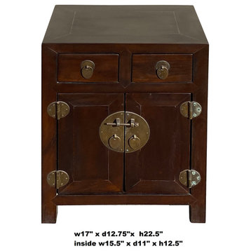 Chinese Brown Small Moon Face Metal Hardware End Table Nightstand Hcs7171