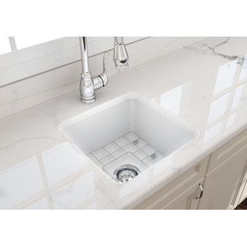 BOCCHI 1359-002-0120 Matte White Fireclay Kitchen Sink w/ Grid and Strainer